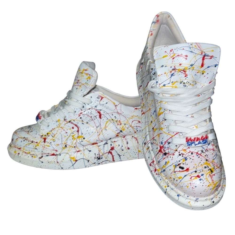 Swagg Splash Paint Splatter Platform Sneakers White Chunky Shoes Womens SZ 10